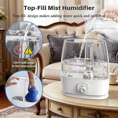 Novaspark 6L Humidifier Large Room 500 Sq Ft, 60H Ultrasonic Cool Mist Top Fill, Whisper Quiet 28dB, Auto Shut-Off, Night Light for Baby Nursery Bedroom Plants - 1.6 Gallon