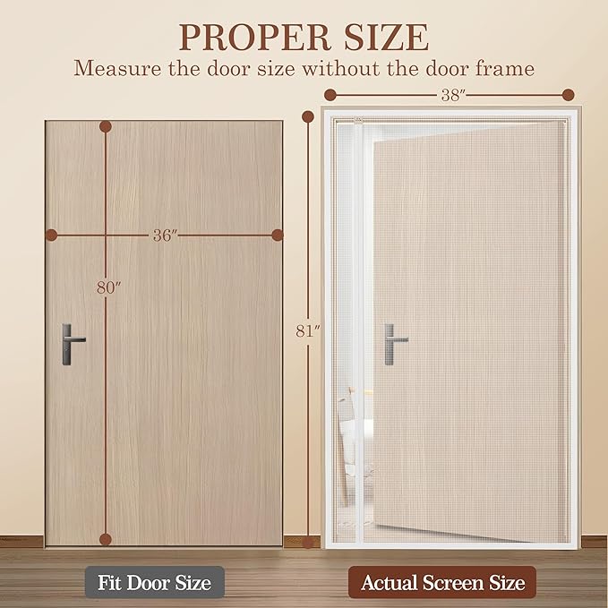 yotache White Reversible Left Right Side Opening Magnetic Screen Door Fits Door Size 36 x 80, Top Middle Anti-Tearing Net Curtain, Actual Screen Size 38" x 81"