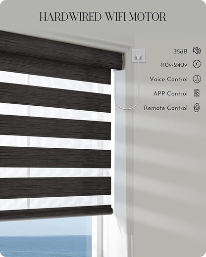 Graywind Motorized Blinds with Remote, Smart Zebra Shades for Windows, Hardwired Roller Blinds Compatible with Alexa, Apple Homekit, Google Home, Custom Size, Classic - Charcoal