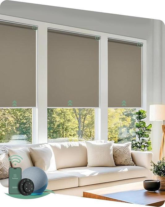 Yoolax Motorized Blinds with Remote, Blackout Smart Roller Shades Work with Alexa, Google, Apple Homekit, Custom Waterproof Automatic Shades with Voice Control for Dining Room (Vinyl Light Coffee)