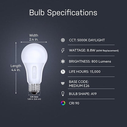 Feit Electric LED Dusk-to-Dawn Light Bulb, A19 60W Equivalent, 5CCT, Non-Dimmable, E26 Medium Base, 90 CRI, 800 Lumens, Adjustable White, 13 Years Lifetime, OM60/5CCTCA/DD/LEDI