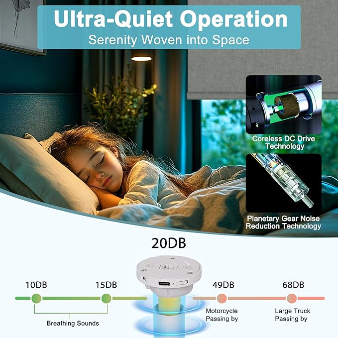 BERISSA Smart Motorized Blinds with Remote,No Drill Automatic Roller Blinds for Indoor Windows,Blackout Linen Fabric,Electric Shades for Windows Home Office,Linen Grey,Custom Size