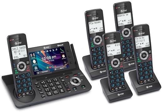 AT&T 5-Handset DECT 6.0 Cordless Home and Business Phone with Answering Machine, 5" Color Display, One-Touch Shortcut, Conference, Intercom, Smart Call Blocker, Bluetooth Connect to Cell: DLP73590