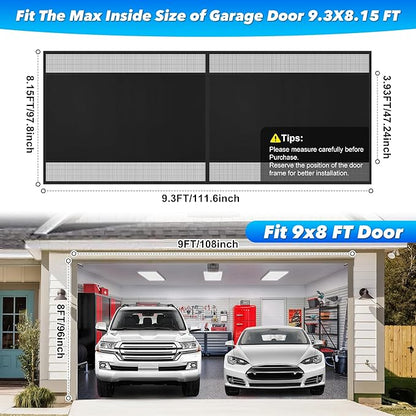 Privacy Garage Door Screen Blackout for 1 Car Garage-9x8FT Heavy Duty Magnetic Garage Screen,Thicker 265g/㎡ Mesh, Hands Free, Magnetic Privacy Garage Screen Door (Black, 9 * 8FT)