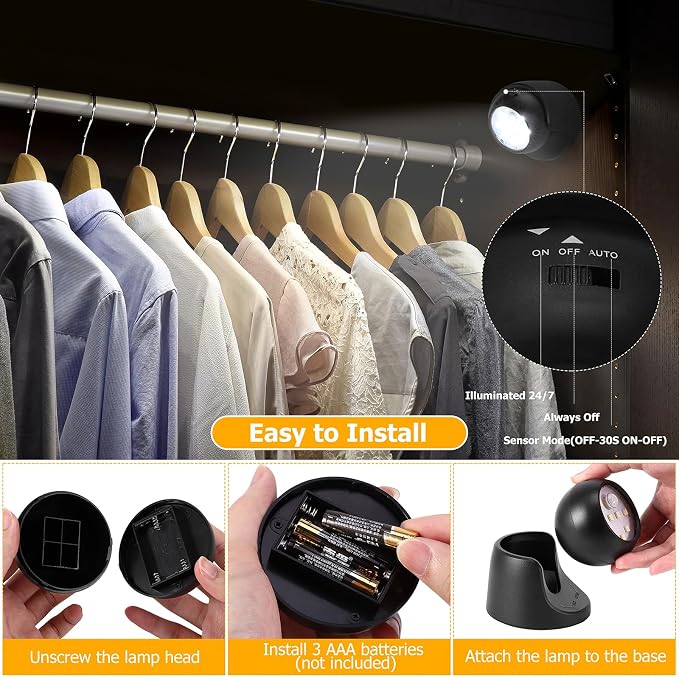 Motion Sensor Outdoor Lights - Outdoor Motion Sensor Light Battery Operated Wireless Spotlight Motion Detector Security Light Auto On Off for Sheltered Porch Stair Hallway Garage Wall Shed (2 Pack)