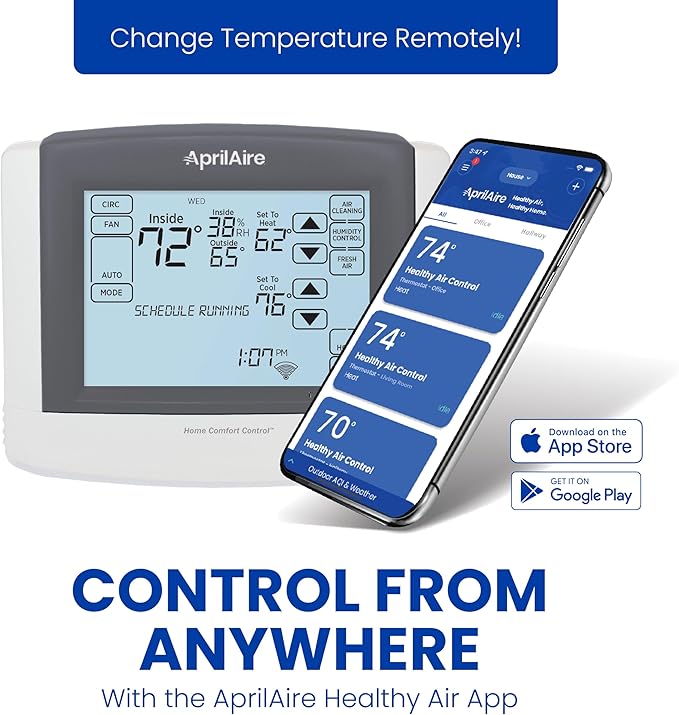 AprilAire 8910W Wi-Fi Programmable Touchscreen Thermostat with IAQ Control; Amazon Alexa and Google Assistant Compatible