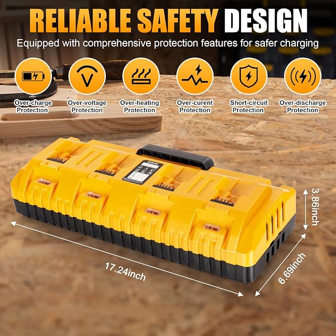 4 Port Battery Charger Fits for Dewalt 12V 20V Max Lithium Battery, DCB104 | Multi Battery Charging Station with USB Ports, Fits for Dewalt Lithium Batteries for Jobsite, Workshop and Home Garage Use