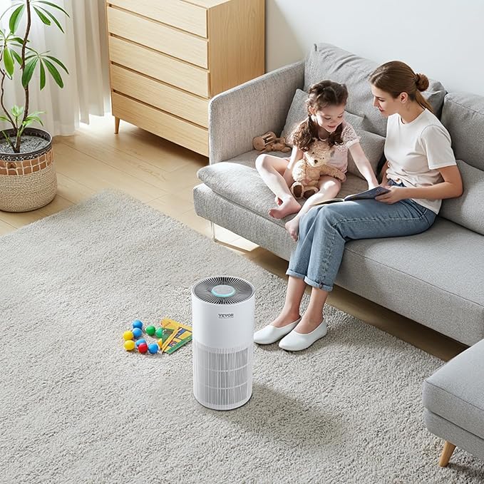 VEVOR Air Purifier for Home Bedroom, H11 HEPA Layer Filter 1100 ft²/h Smart Air Purifier with Speed Control & Child Lock Guard, 25 dB Sleep Mode Air Cleaner with Convenient Touch Panel