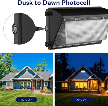 LED Wall Pack Light 120W, 18000LM 5000K Daylight, Outdoor Lighting with Dusk-to-Dawn Photocell, LED Wall Pack for Parking Lot, Warehouse, Yard, ETL Listed (120W - 4PACK)