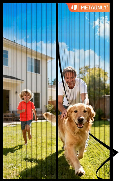 METAONLY Magnetic Screen Door Mesh Fits 35" x 96" Door - Curtain Size 37" x 98", Works for Patio, Sliding Door, Keeps Bug Mosquito Out, Fresh Air Flow, Black
