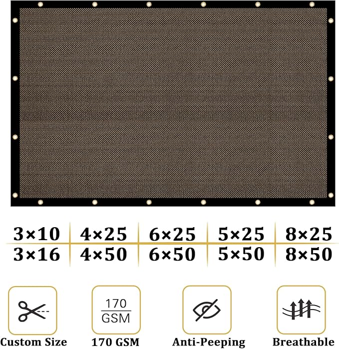 Shade&Beyond 4' X 50' Fence Privacy Screen Heavy Duty 170 GSM Fencing Mesh Shade Net Cover for Wall Garden Back Yard Outdoor Home Decoration, Brown