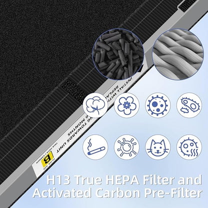 FLT4825SM HEPA Smoke Clear Filter B Replacement Compatible with G-Guardian Air Purifiers AC4825 AC4825E AC4825W AC4300 AC4800 AC4900 AC4850,4 H13 True HEPA Filters+8 Carbon Pre-Filters