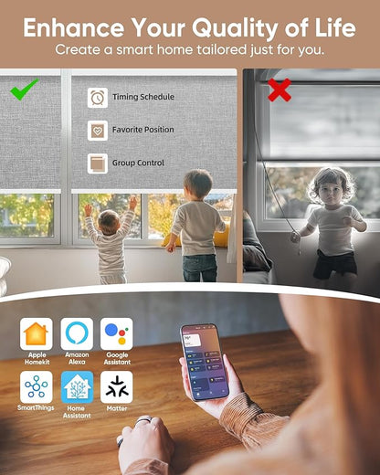 Motorized Blinds with Remote: Kincmo 100% Blackout Roller Shades Work with Apple Homekit,Alexa,Google Home, Customized Electric Blinds with App,Voice Control (100% Blackout Natural Grey)
