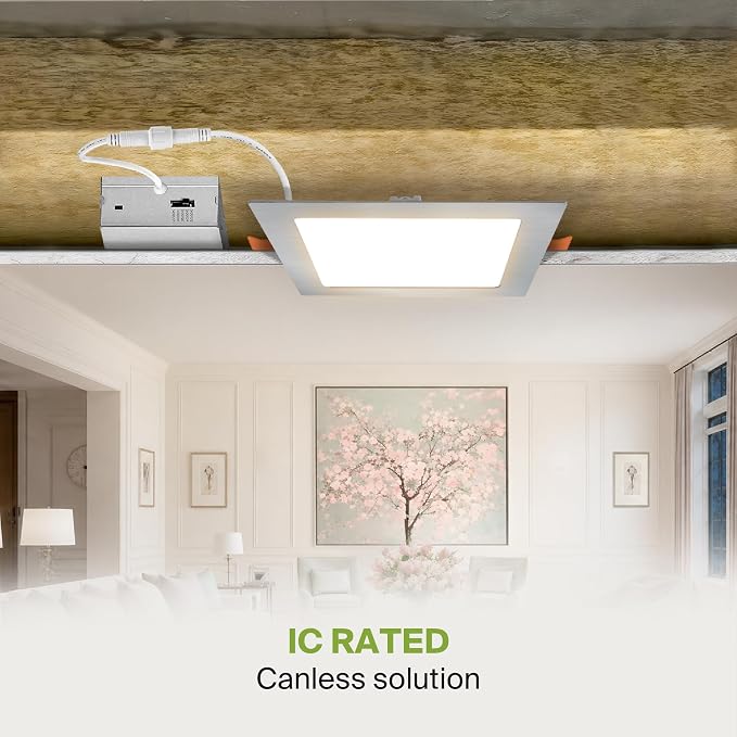 ASD 12 Pack LED Square Recessed Lighting 6 Inch, 5 CCT 2700K-5000K, 15W 60W Eqv Ultra Thin Dimmable Ceiling Lights with J Box, Canless Wafer Downlight, Slim Panel Light, UL Energy Star, Brushed Nickel