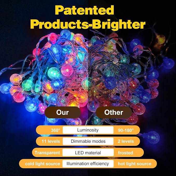 XZAI Globe Fairy String Lights, 33Ft 100LED Battery Operated with Remote, IP67 Waterproof Indoor Outdoor Hanging Crystal Beads for Home Party Patio Garden, Multicolor