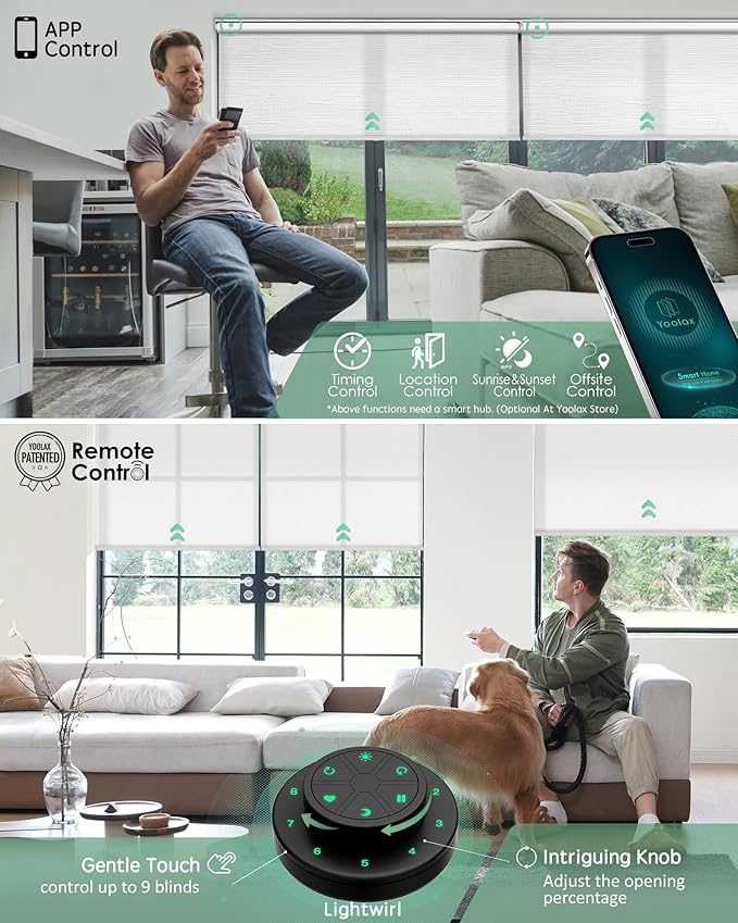 Yoolax Motorized Blinds with Remote, Light Filtering Smart Roller Shades Work with Alexa, Google, Apple Homekit, Custom Automatic Shades with Voice Control for Living Room (Jacquard White)