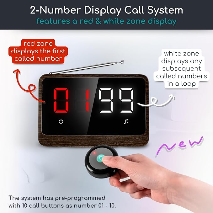 Wireless Nurse Call System with Call Buttons, 2-Number Display | Displays the oldest and next active calls for faster response in care and service environments