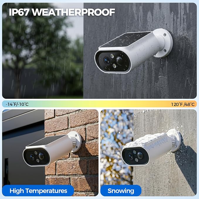 AlkiVision Solar Security Cameras Wireless Outdoor - 2K Night Color Vision Cameras for Home Security, AI Motion Detection, 360° View, Spotlight, 2-Way Audio, Siren, IP67 Waterproof, SD/Cloud Storage