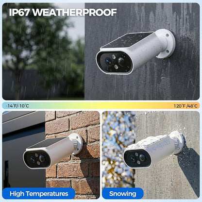 AlkiVision Solar Security Cameras Wireless Outdoor - 2K Night Color Vision Solar Camera, AI Motion Detection, 360° View, Spotlight, 2-Way Audio, Siren, IP67 Waterproof, SD/Cloud Storage, 2Pcs