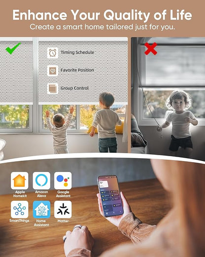 Motorized Blinds with Remote: Kincmo 100% Blackout Roller Shades Work with Apple Homekit,Alexa,Google Home, Customized Electric Blinds with App,Voice Control (100% Blackout Nestle Grey)