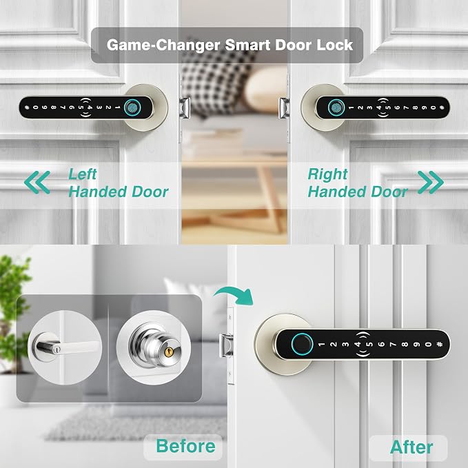 5 in 1 Fingerprint Door Handle with Keypad Control, APP Control, Key Card