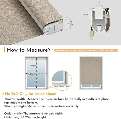 Persilux Smart Motorized Blinds with Remote, No Drill Automatic Roller Shades for Indoor Windows, Blackout Linen Fabric, Electric Blinds for Windows, Linen Light Brown C156BO-3, Custom Size