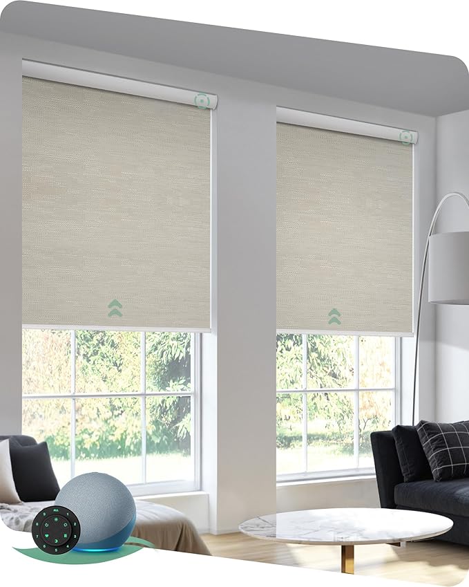 Yoolax Motorized Blinds with Remote, 100% Blackout Smart Blinds for Bedroom Home Office, Automatic Roller Window Shades Work with Alexa Voice Control, with Valance (Jacquard Coffee, 48" W x 72" H)