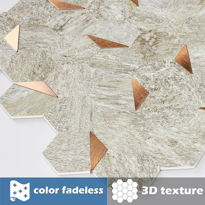 10 Sheets Sandstone Beige Hexagon Peel and Stick Backsplash for Kitchen Wall, Heat Resistant Stick on Backsplash PVC Smart Tiles, Waterproof Peel and Stick Wall Tiles for Bathroom
