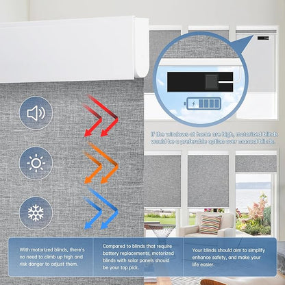 DENFOON Motorized Blinds with Remote control, Custom Blackout Smart Blinds [with Cover],Electric Blinds with Complimentary Solar Panel, Cordless Automatic Roller Shades for Windows (Grey，33"W x 72"H)