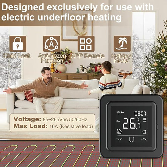 HEATIT Smart Programmable Floor Heating Thermostat, Touchscreen Black