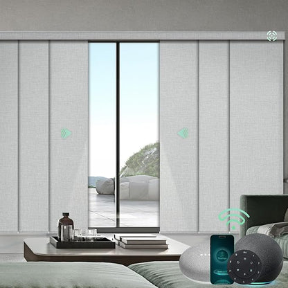 Yoolax Custom XL Smart Sliding Door Blinds, Motorized Sliding Panel Blinds Compatible with Alexa, Fabric Blackout Vertical Rechargeable Battery Shades for Glass Doors(Foggy White)