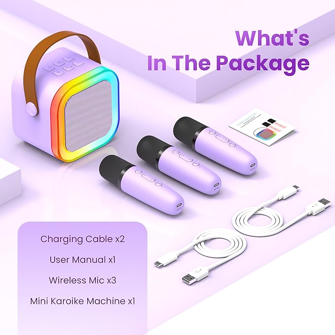 Mini Karaoke Machine for Kids Adults, 2026 TOP Birthday Gifts for Girls Boys 3,4,5,6,7,8+Year Old Toddler Toys, Portable Bluetooth Speaker with 2 Wireless Karaoke Microphones Player (Deep Pink)