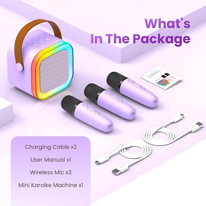 Mini Karaoke Machine for Kids Adults, 2026 TOP Birthday Gifts for Girls Boys 3,4,5,6,7,8+Year Old Toddler Toys, Portable Bluetooth Speaker with 2 Wireless Karaoke Microphones Player (Deep Pink)