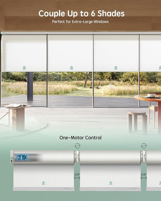 Yoolax Smart Coupled Roller Shades Compatible with Alexa Google, Motorized Blinds with Remote Light Filtering Coupled Roller Shades for X-Large Windows, Custom Size(XL Coupled-Pure White)