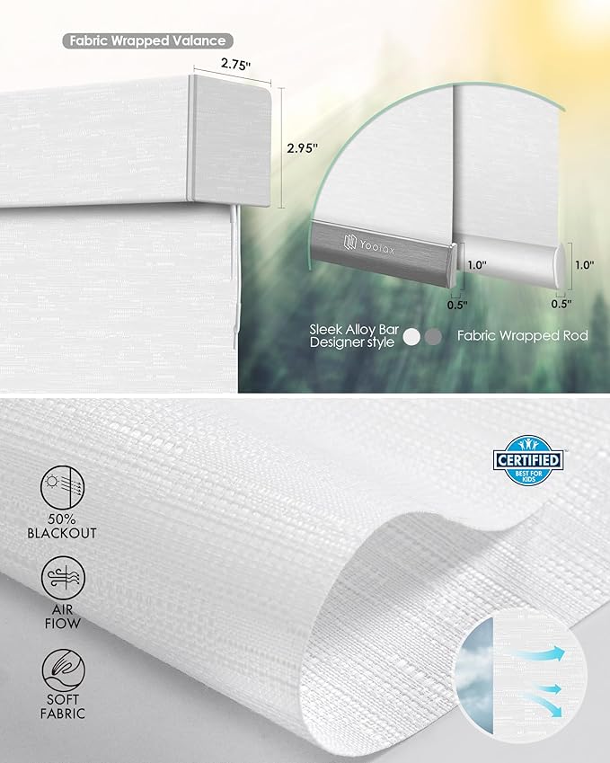 Yoolax Motorized Blinds with Remote, Light Filtering Smart Blinds Work with Alexa, Google, Automatic Roller Shades for Windows, Custom Electric Shades for Living Room Office (Jacquard White)