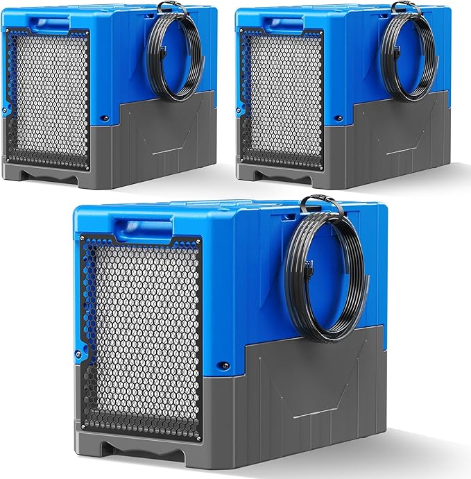 190PPD Commercial Dehumidifier with Pump for Basement-6000Sq.Ft. Warehouse, Large Space Crawl Space Dehumidifier for Efficient Water Damage Restoration-Auto Defrost, Memory Starting, Blue-3PC