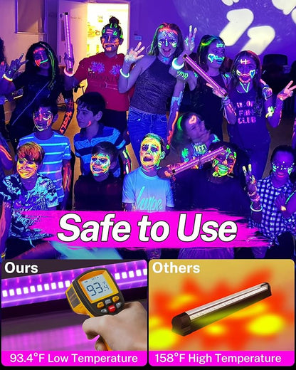 4 Pack Rechargeable Black Light Bar, 5000mAh Large Capacity Battery Powered Black Lights for Glow Party, Portable Blacklight Party Supplies for Uranium Glass, Fluorescent Poster, Bedroom, Halloween