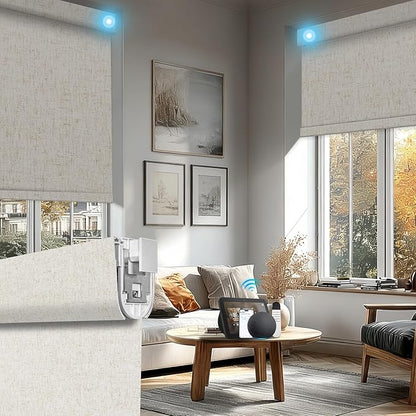 BERISSA NO Drill Smart Motorized Blinds with Remote,APP/Voice Control Automatic Roller Shades for Indoor Windows,Blackout&Light Filtering Rechargeable Electric Blinds for Home,Office,Custom Size