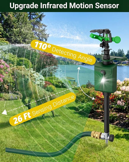 Motion-Activated Sprinkler, Solar Animal Repellent Outdoor - 2 Packs Deer Cat Deterrent with Motion Sensor & Flashing Lights, Protects Yard & Garden from Deer, Cats, Raccoons