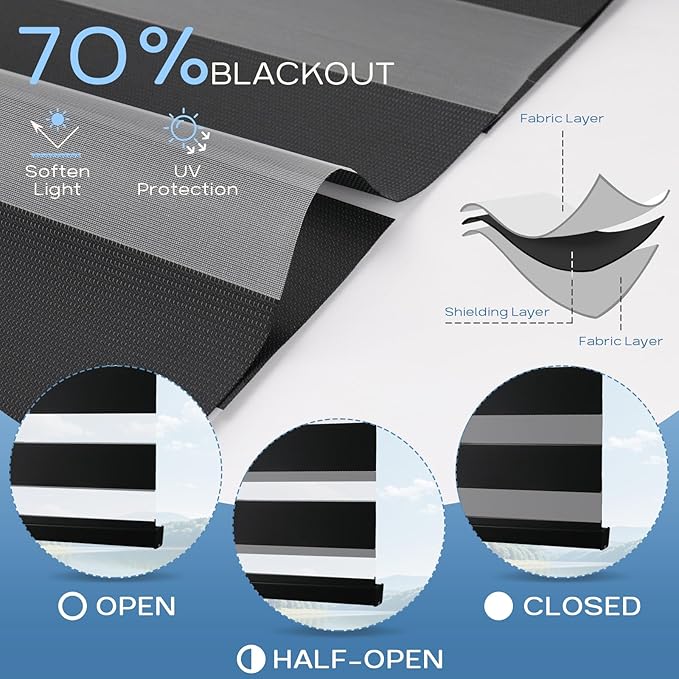 Motorized Zebra Blinds Works with Alexa Smart Home Dual Layer Window Shades Remote Roller Blinds Electric Horizontal Window Blindsfor Home Office，Customized Size (70% Shading - Luxury Black)
