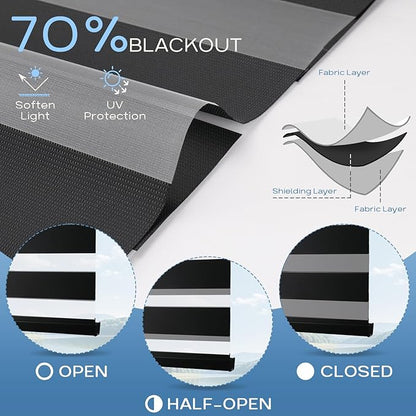 Motorized Zebra Blinds Works with Alexa Smart Home Dual Layer Window Shades Remote Roller Blinds Electric Horizontal Window Blindsfor Home Office，Customized Size (70% Shading - Luxury Black)