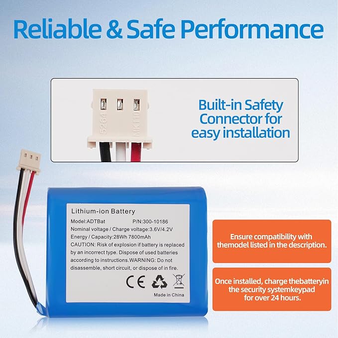 ADT Battery Replacement,3.6V/4.2V Lithium-ion Battery Replacement for ADT Panel P/N 300-10186, Compatible with ADT5AIO-1/2/3, ADT7AIO-1.