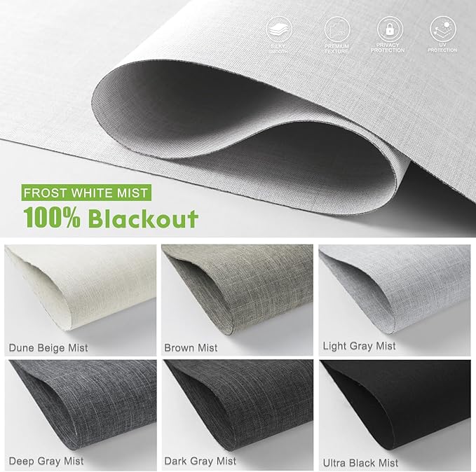 Motorized Blinds with Remote，100% Blackout Smart Blinds Motorized Roller Shades Compatible with Alexa Automatic Blinds for Windows Electric Window Blinds Customized Size Frost White Mist