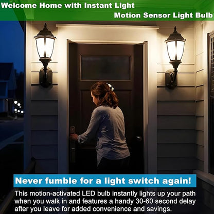GEPLAD 4-Pack Upgrade Motion Sensor LED Light Bulbs 12W (100W Equivalent), A19 E26 Dusk to Dawn Bulb, Outdoor & Indoor, 5000K Daylight, 1200LM,Glass-Penetrating Sensor, Upward/Downward Mounting