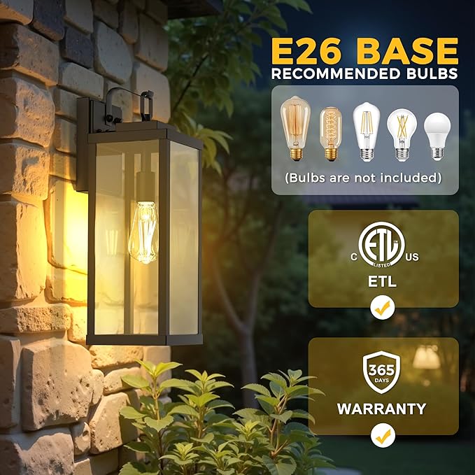 L LOHAS LED 2 Pack 17 Inch Large Size Dusk to Dawn Outdoor Light Fixture, Matte Black Waterproof Anti-Rust Porch Lights Ourdoor, Exterior Lighting Fixtures for Porch, Doorway, Garage, ETL Listed