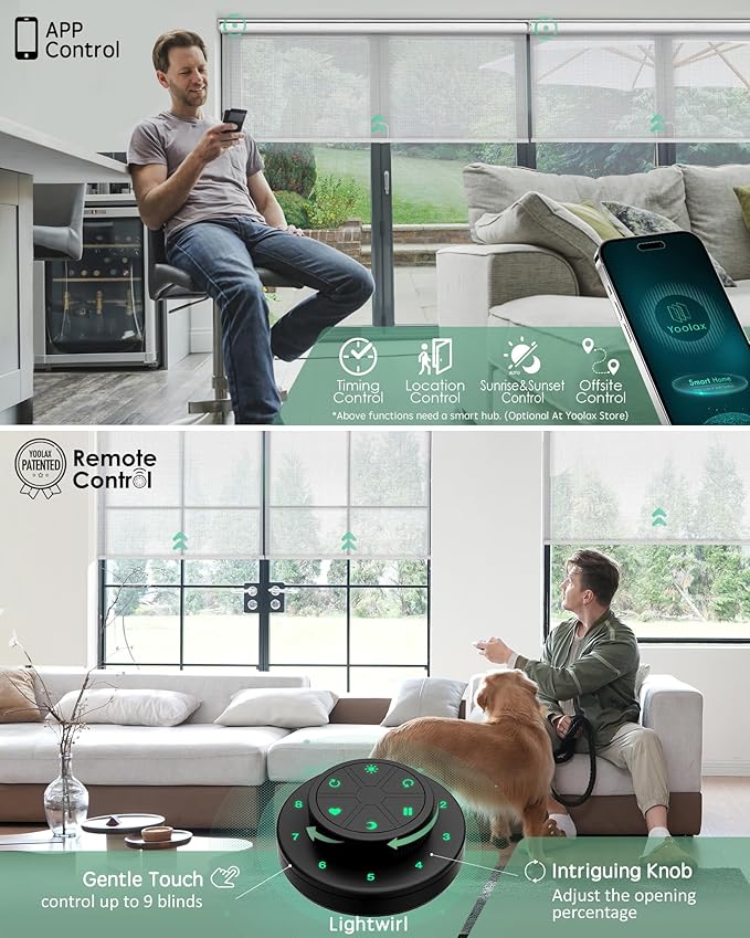 Yoolax Motorized Blinds with Remote, Sheer Smart Roller Shades Work with Alexa, Google, Apple Homekit, Custom Automatic Shades with Voice Control for Living Room (Airy White)