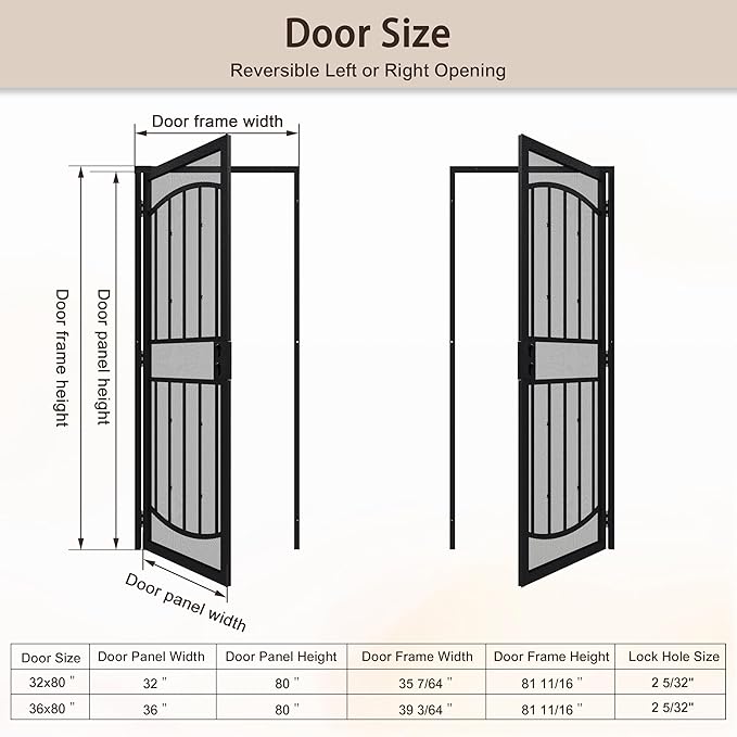 JUBEST 36" x 80" Steel Security Door, Universal/Reversible Outswing Security Screen Door, Black Powder-Coated Surface Mount Frame with Expanded Metal Screen, Rust-Resistant, No Handles Included