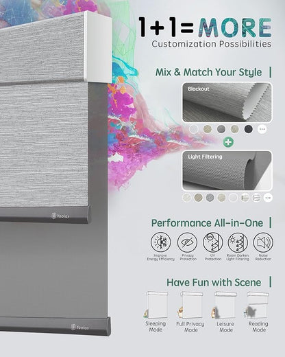 Yoolax Smart Dual Roller Shades, Motorized Blinds with Remote Smart Blinds Compatible with Alexa, Automatic Dual Shades for Windows Bedroom Living Room (Foggy Grey & 5% Openness Grey)