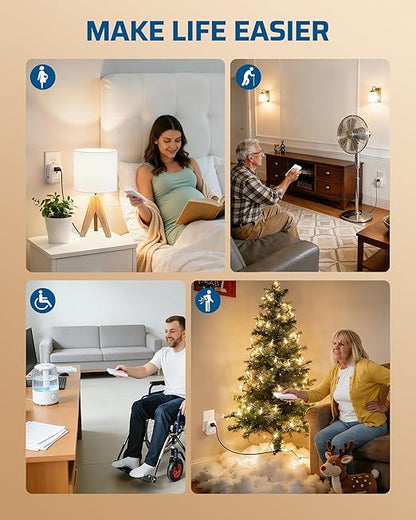DEWENWILS Remote Control Outlet, Wireless Light Switch for Lamps, Fans, Household Appliances, Up to 100FT Range, Programmable Remote Outlet Switch, White
