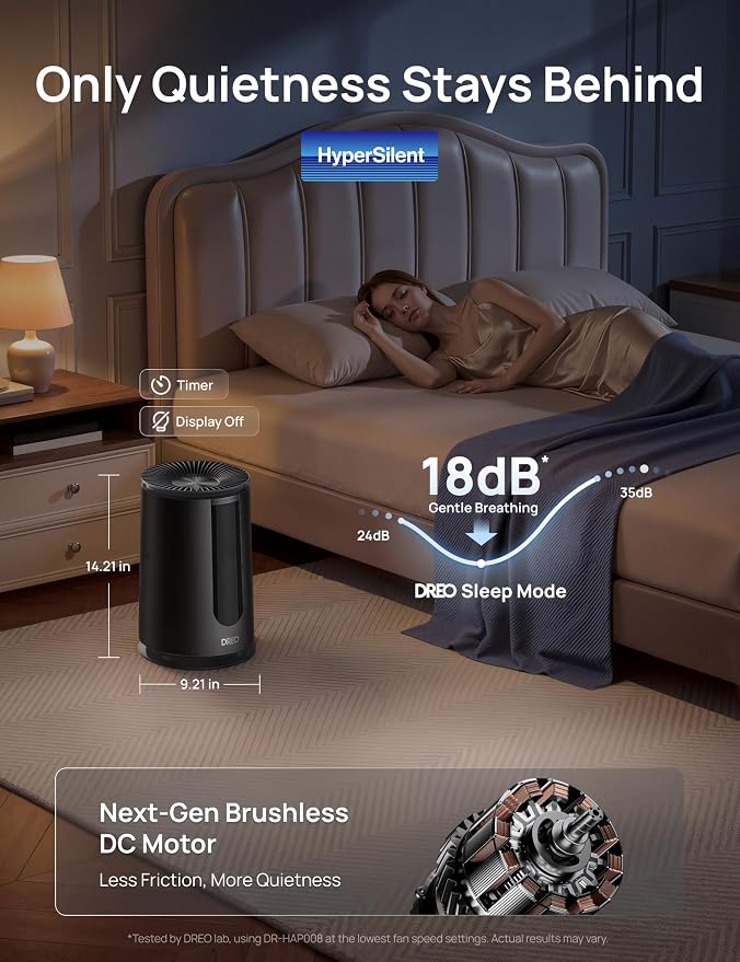DREO HEPA Air Purifier for Home, AHAM VERIFIDE Air Cleaner for Bedroom, Pets, Smoke, Dust, Pollen & Odors, PM2.5 Monitor, Auto, Turbo & Quiet Sleep Mode, 4 Speeds, Scent Diffuser, DR-HAP008 (Dreo 338)